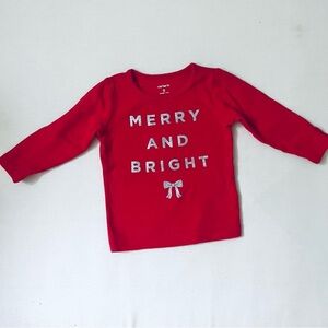 Carters Kids Baby Boy Girl Red Longsleeve Merry & Bright Christmas Shirt 9 Month